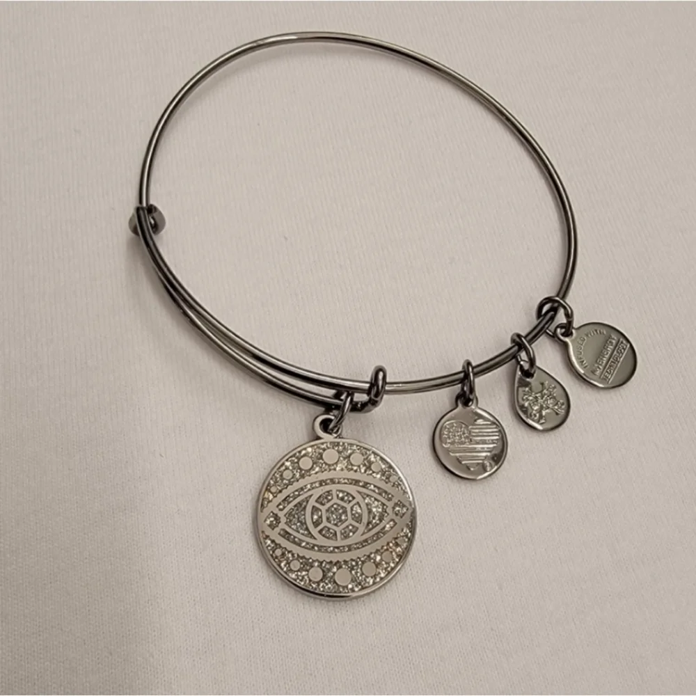 NWOT ALEX & ANI Color Infusion Midnight Silver Evil Eye Charm Expandable Bangle